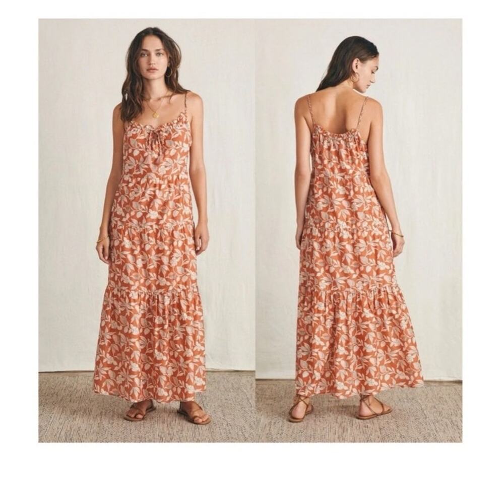 Faherty Sun Chaser Cotton & Silk Maxi Summer Dress Ginger Floral Size Large